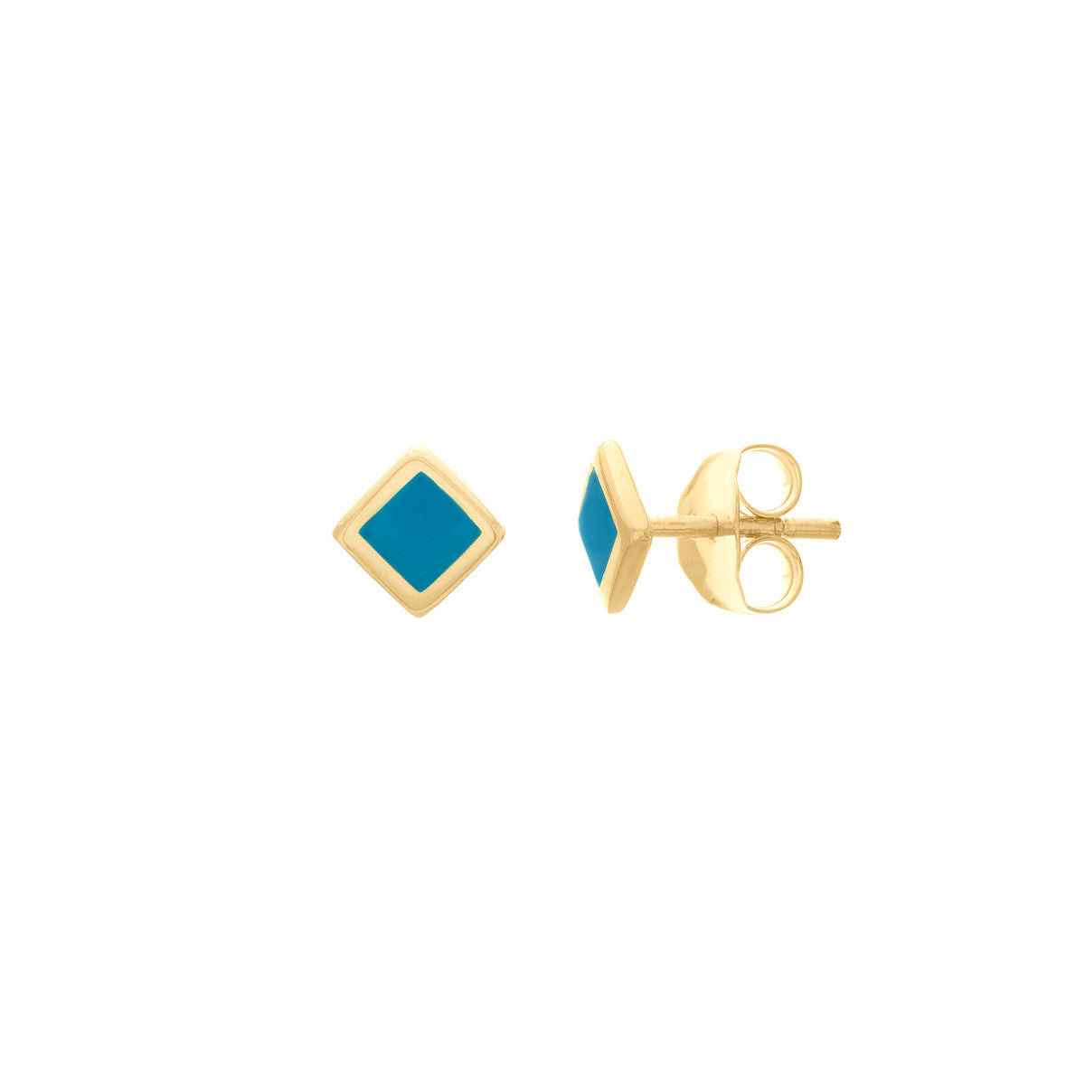 14K GOLD ENAMEL RHOMBUS STUD EARRINGS