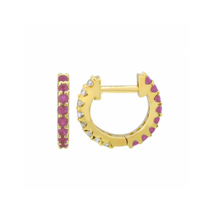14K Gold Pink Sapphire and Diamond Reversible Huggie Earring