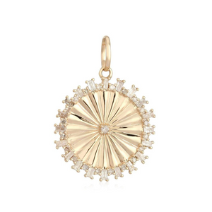 14K GOLD FLUTED CHARM WITH DIAMOND TIPS