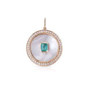 DIAMOND, MOTHER OF PEARL & EMERALD MEDALLION 