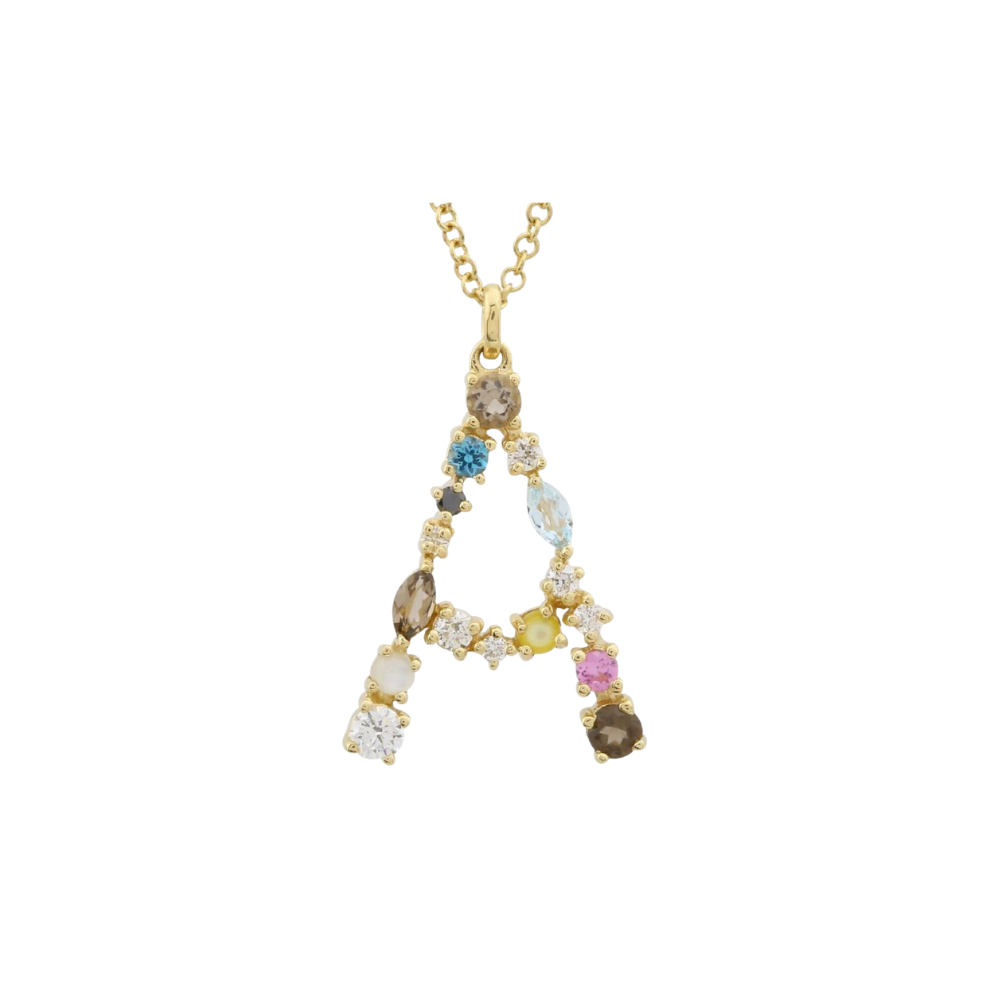 MIXED GEMSTONE INITIAL NECKLACE