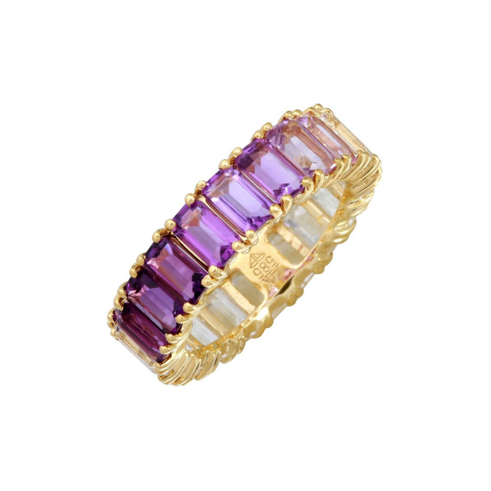 14K Gold Purple Ombre Amethyst Ring 3x5 mm