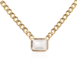 EMERALD CUT TOPAZ NECKLACE WITH CUBAN CHAIN
