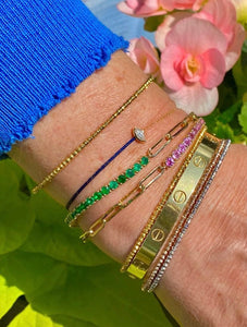 HALF EMERALD TENNIS AND PAPERCLIP CHAIN BRACELET