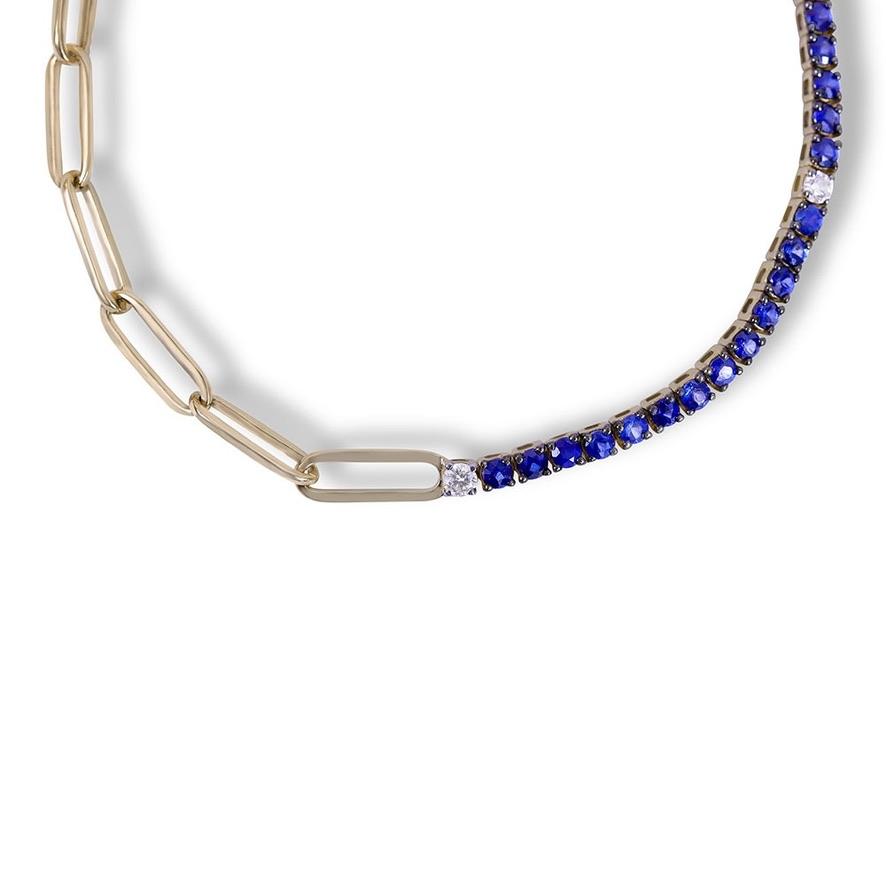 SAPPHIRE AND DIAMOND HALF TENNIS HALF PAPERCLIP CHAIN BRACELET
