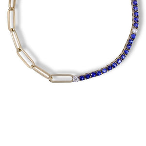 SAPPHIRE AND DIAMOND HALF TENNIS HALF PAPERCLIP CHAIN BRACELET