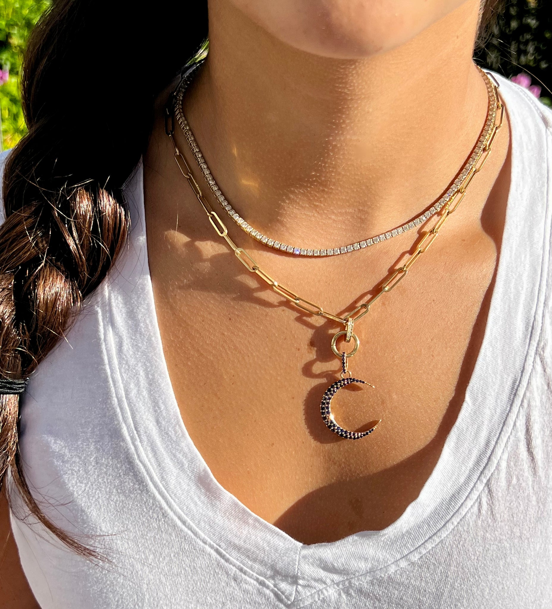 SAPPHIRE CRESCENT MOON PENDANT