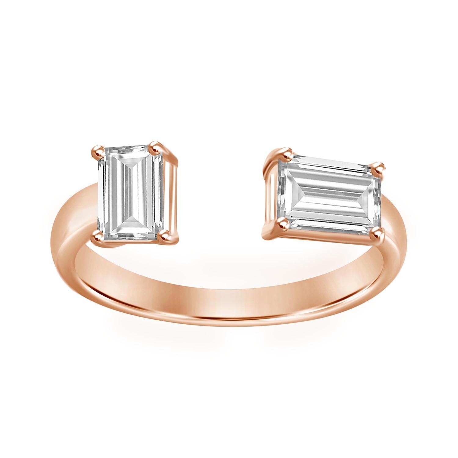 18K ROSE GOLD EMERALD CUT DIAMOND MISMATCHED RING