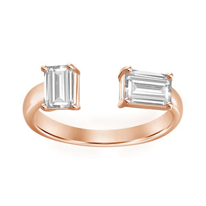 18K ROSE GOLD EMERALD CUT DIAMOND MISMATCHED RING