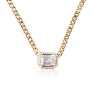 EMERALD CUT TOPAZ WITH DIAMOND SURROUND NECKLACE