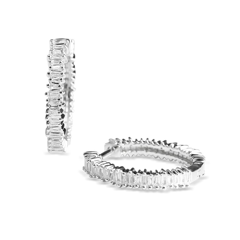 WHITE GOLD BAGUETTE DIAMOND HOOP EARRINGS
