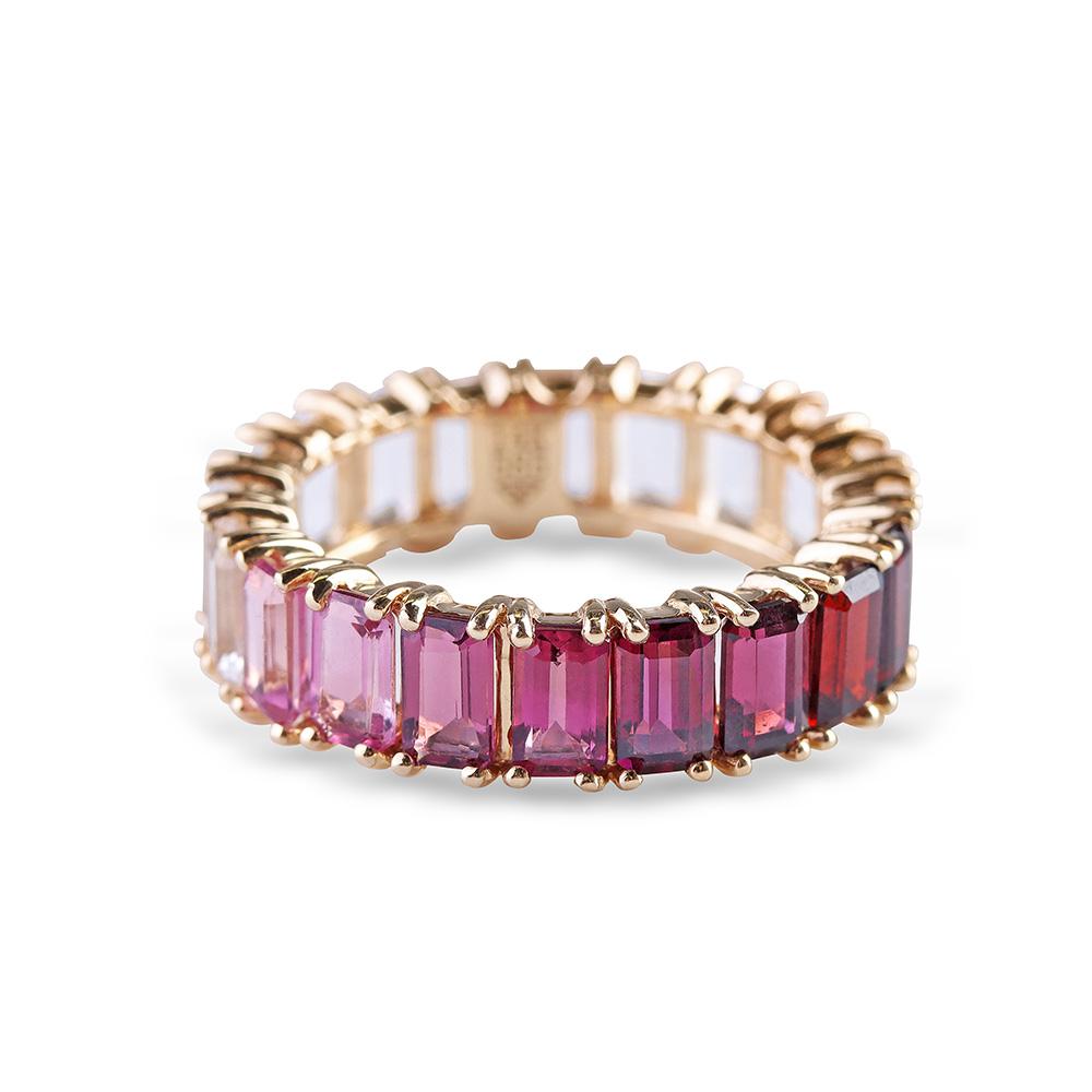 PINK OMBRE EMERALD CUT TOPAZ ETERNITY BAND