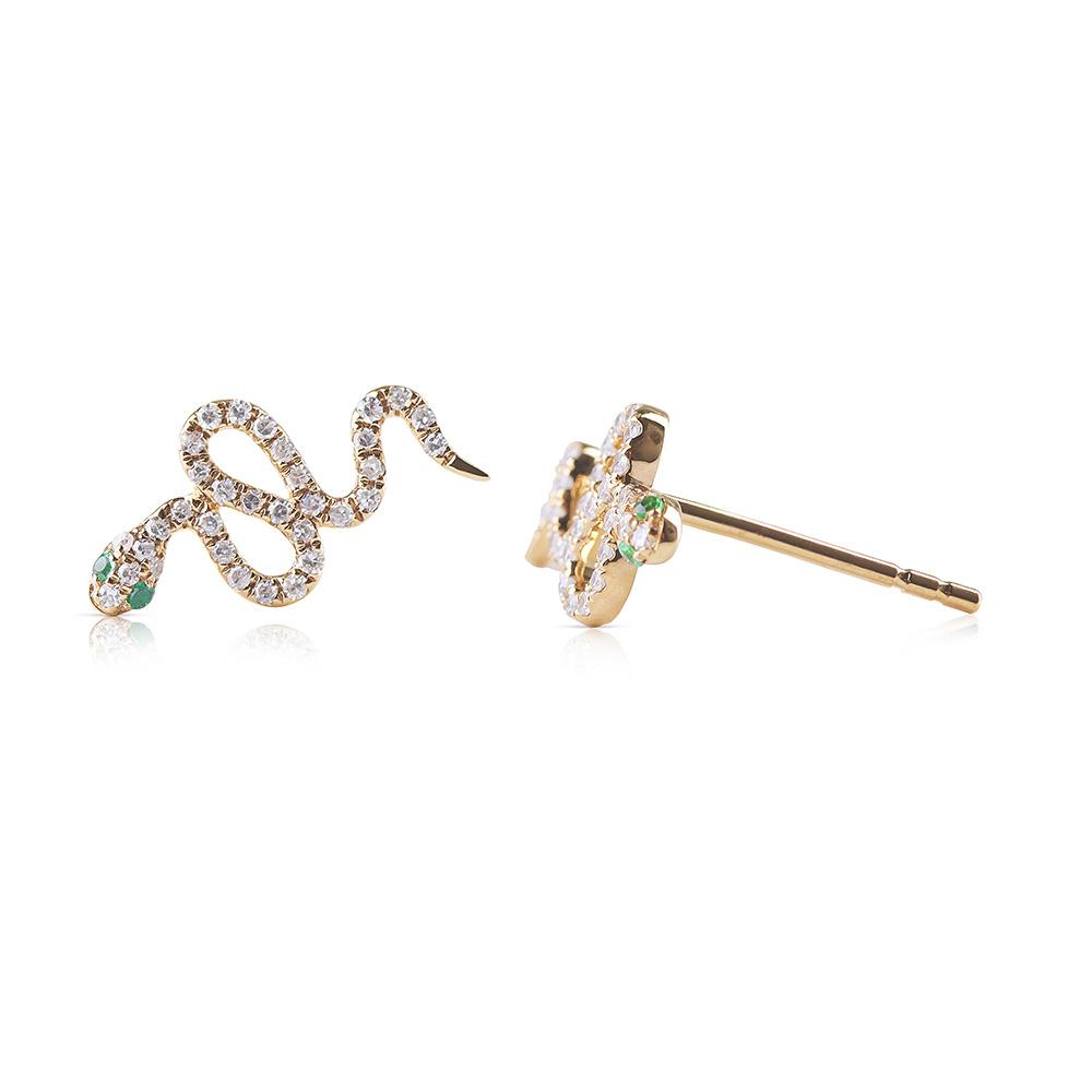 14K GOLD DIAMOND SNAKE STUD  EARRINGS