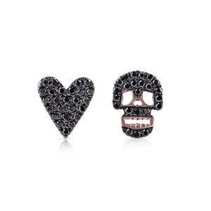 BLACK DIAMOND SKULL AND HEART EARRINGS
