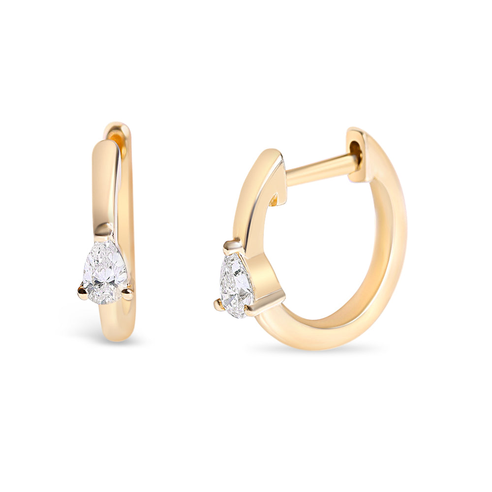  14K GOLD PEAR SHAPED DIAMOND HUGGIE EARRINGS