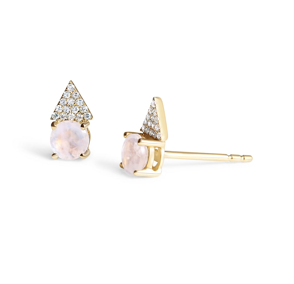 14K GOLD MOONSTONE AND DIAMOND EARRINGS