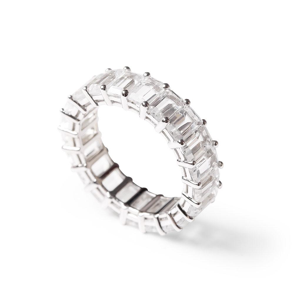 14K GOLD CLEAR TOPAZ EMERALD CUT ETERNITY BAND