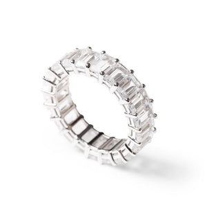 14K GOLD CLEAR TOPAZ EMERALD CUT ETERNITY BAND