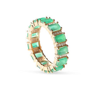 GREEN EMERALD AND DIAMOND EMERALD CUT ETERNITY BAND