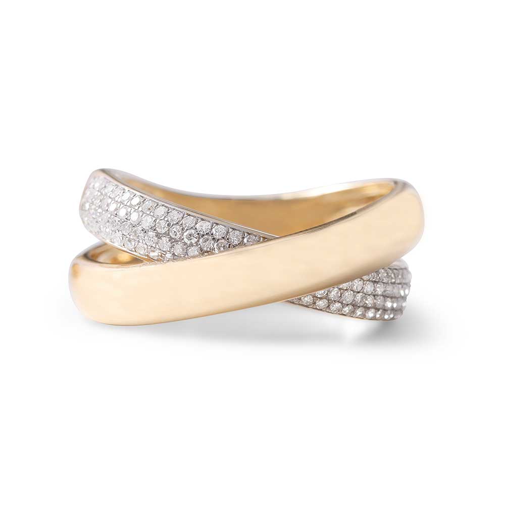 14K GOLD AND DIAMOND CROSSOVER RING