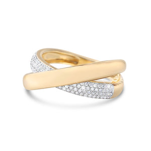 14K GOLD AND DIAMOND CROSSOVER RING