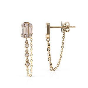 BAGUETTE AND BRILLIANT CUT DIAMOND CHAIN EARRINGS