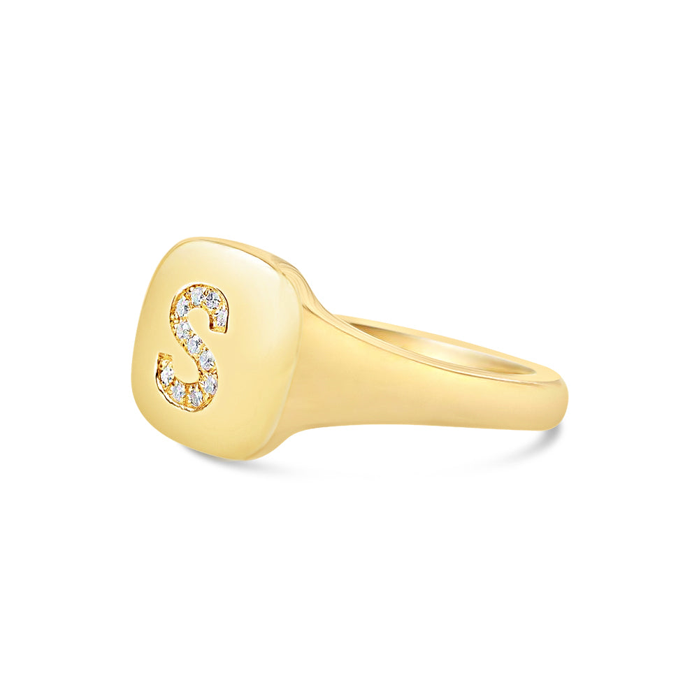 14K GOLD MONOGRAM DIAMOND INITIAL SIGNET RING