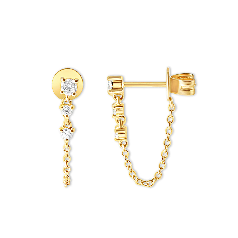 TRIPLE DIAMOND  SINGLE CHAIN EARRINGS