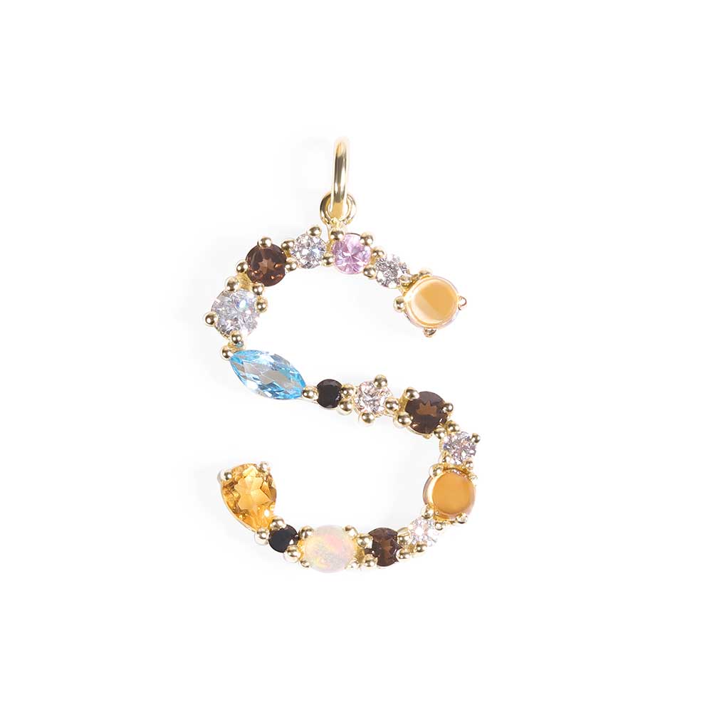 DIAMOND, SAPPHIRE, CITRINE AND TOPAZ LETTER CHARM