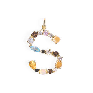 DIAMOND, SAPPHIRE, CITRINE AND TOPAZ LETTER CHARM
