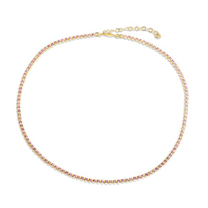 14K GOLD PINK SAPPHIRE TENNIS NECKLACE