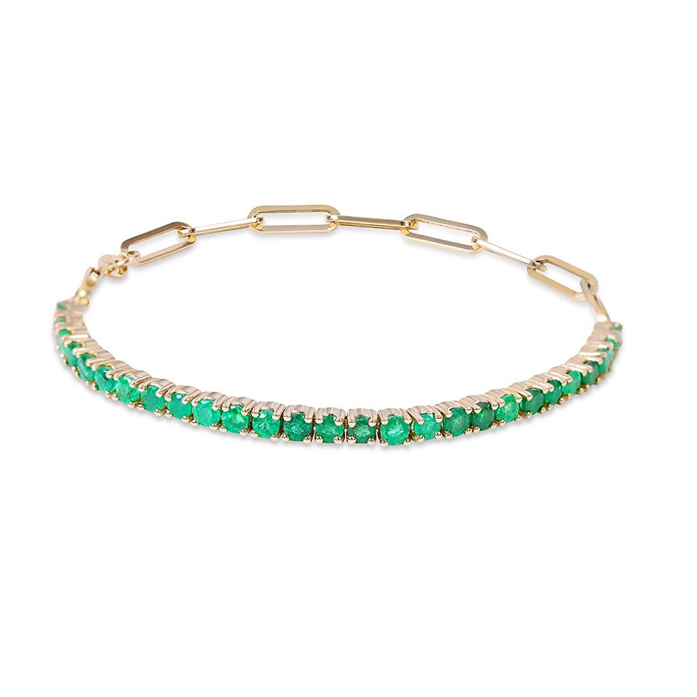 HALF EMERALD TENNIS AND PAPERCLIP CHAIN BRACELET