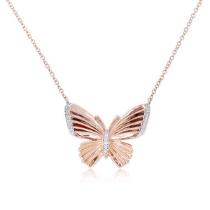 14K FLUTED GOLD BUTTERFLY NECKLACE WITH DIAMONDS