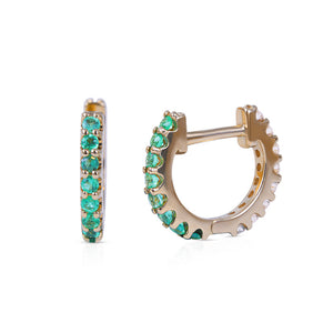 14K Gold Emerald and Diamond Reversible Huggie Earring