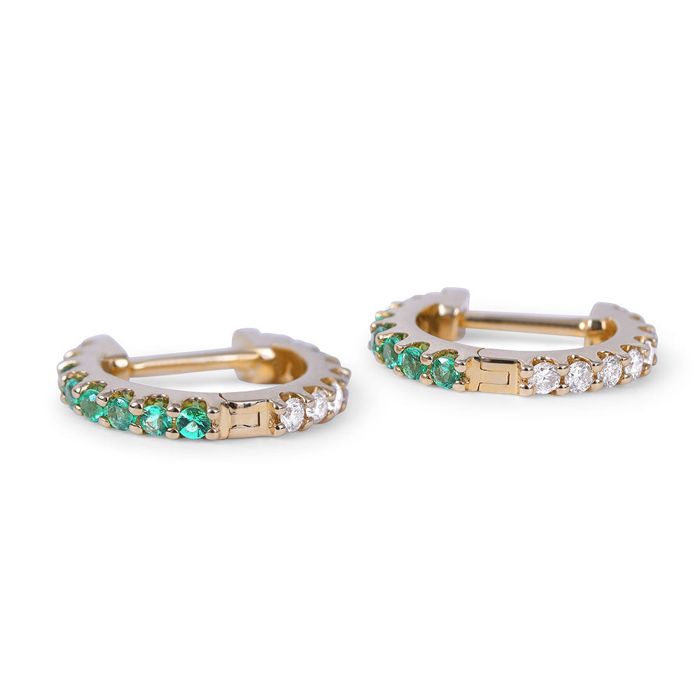 14K Gold Emerald and Diamond Reversible Huggie Earring