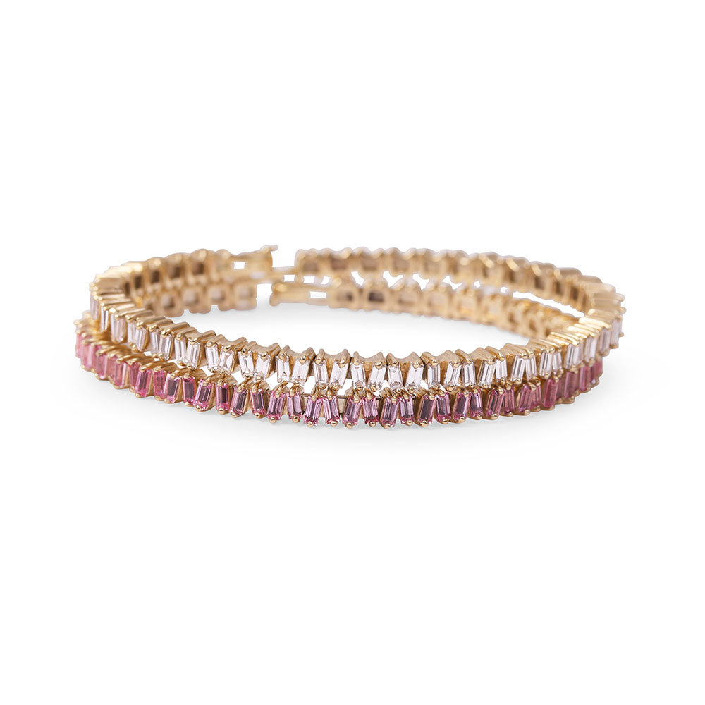 BAGUETTE DIAMOND AND PINK SAPPHIRE PICKET BANGLE