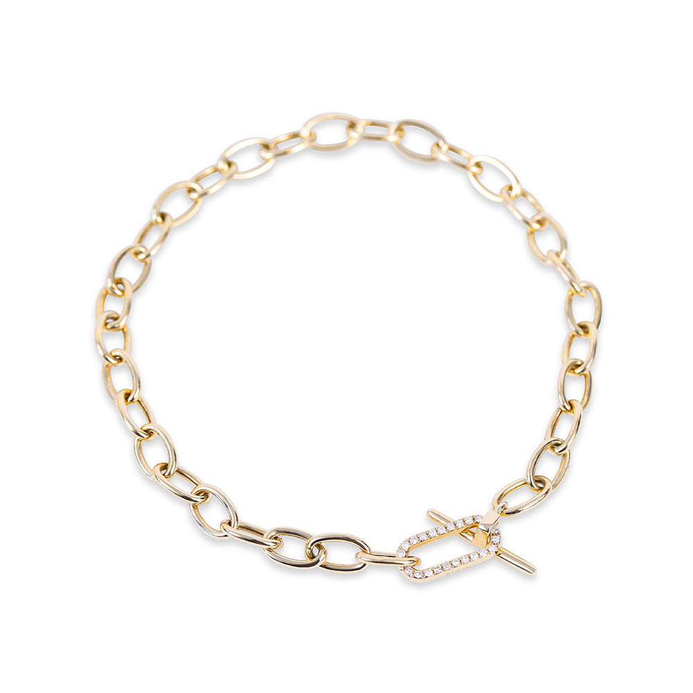 14K GOLD LINK BRACELET WITH DIAMOND TOGGLE