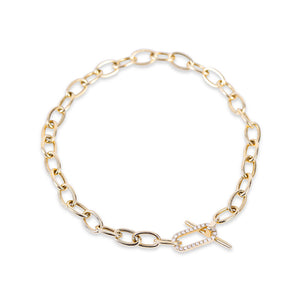 14K GOLD LINK BRACELET WITH DIAMOND TOGGLE