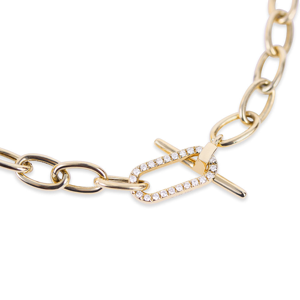 14K GOLD LINK BRACELET WITH DIAMOND TOGGLE