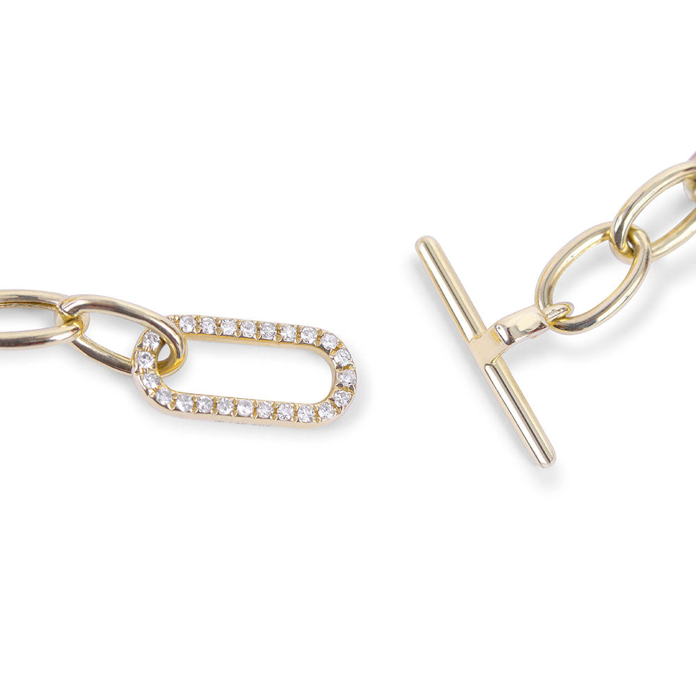 14K GOLD LINK BRACELET WITH DIAMOND TOGGLE