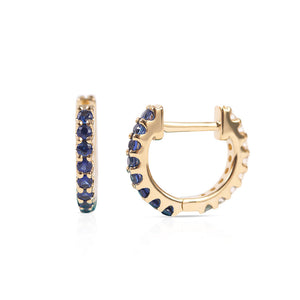 14K Gold Blue Sapphire and Diamond Reversible Huggie Earring