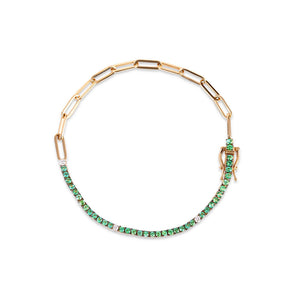 EMERALD AND DIAMOND HALF TENNIS HALF PAPERCLIP CHAIN BRACELET