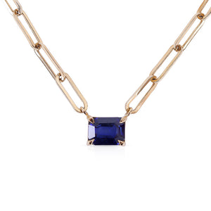 SAPPHIRE PRONG SET PAPERCLIP CHAIN NECKLACE