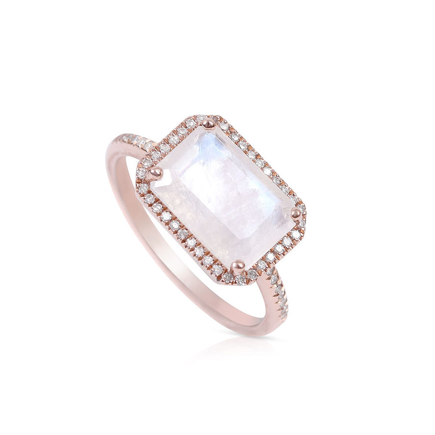 MOONSTONE AND DIAMOND RING