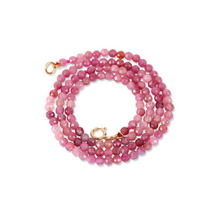 14K GOLD PINK SAPPHIRE BEADED NECKLACE