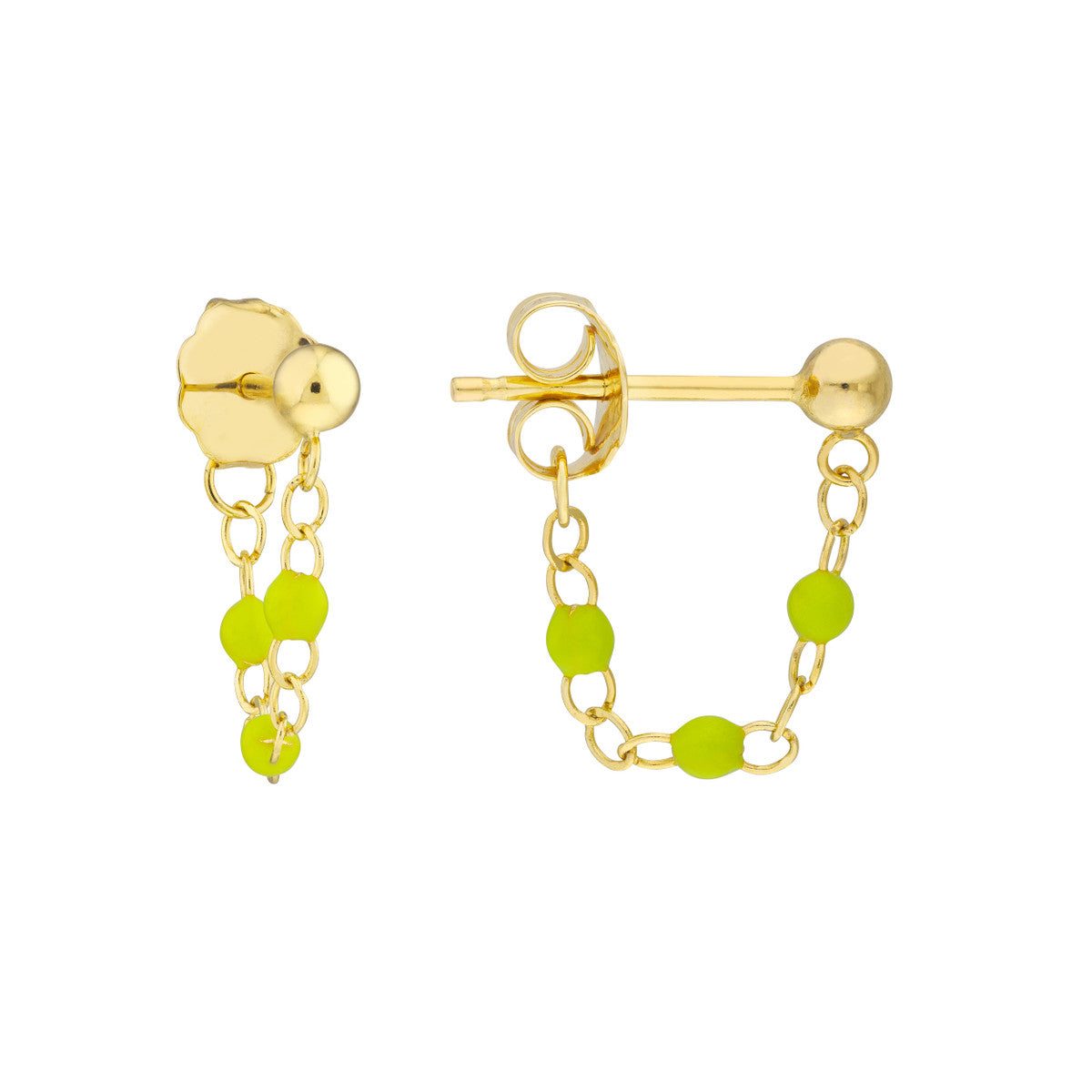 14K GOLD ENAMEL BEAD CHAIN EARRINGS