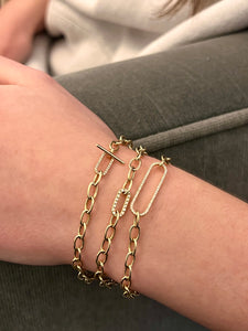 14K GOLD LINK BRACELET WITH DIAMOND TOGGLE