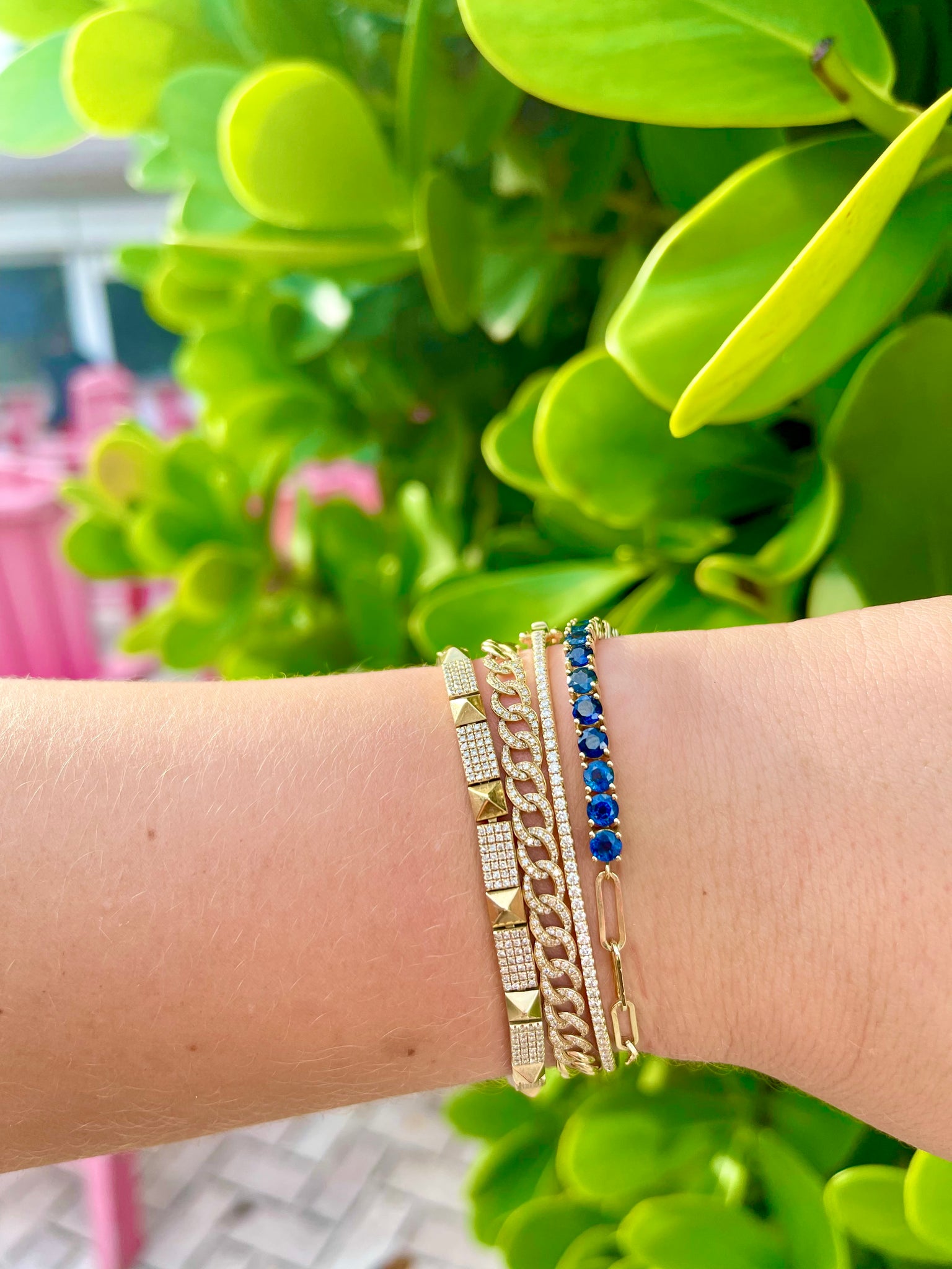 HALF BLUE SAPPHIRE TENNIS AND PAPERCLIP CHAIN BRACELET