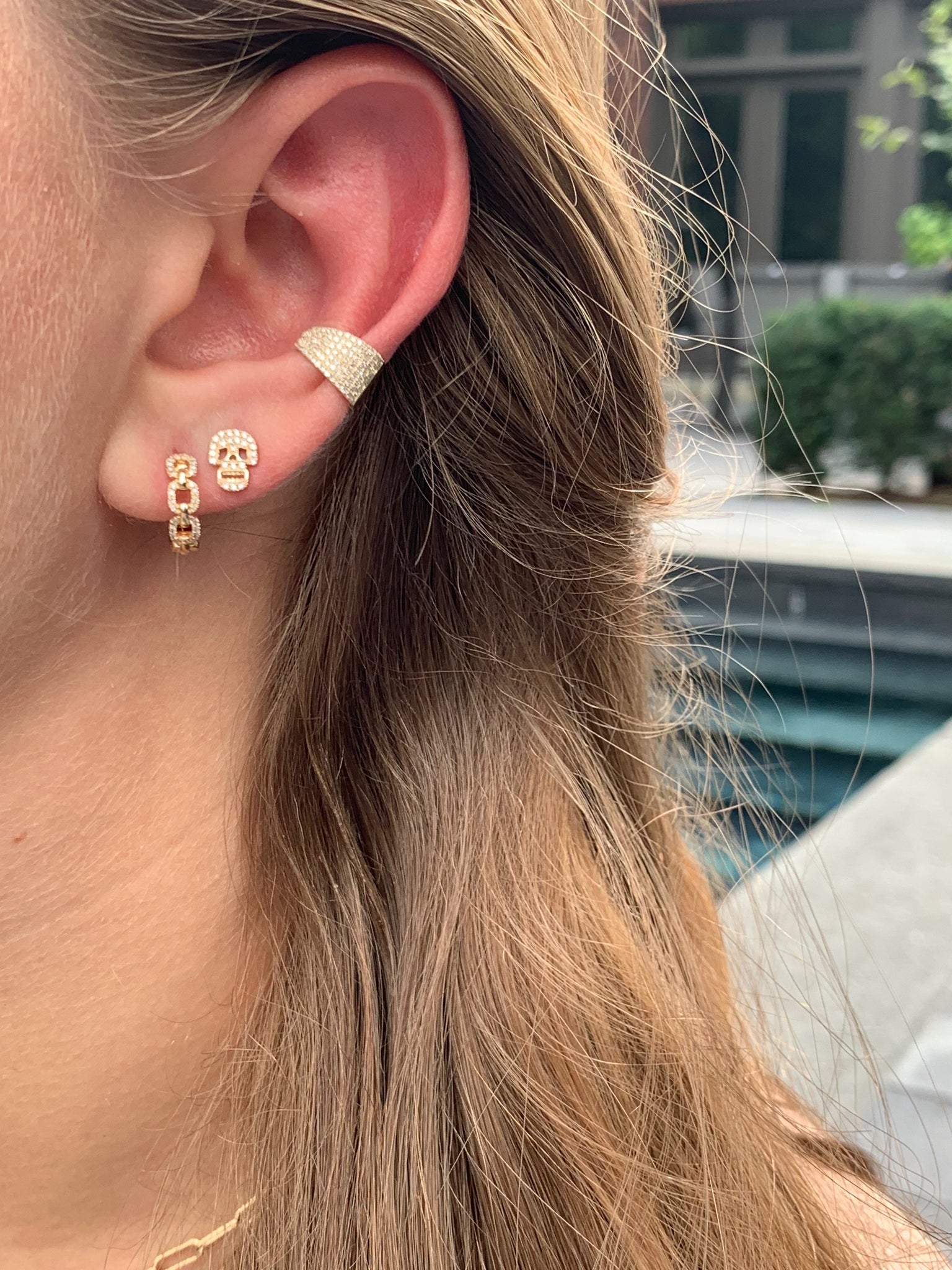 GOLD DIAMOND SKULL EARRINGS