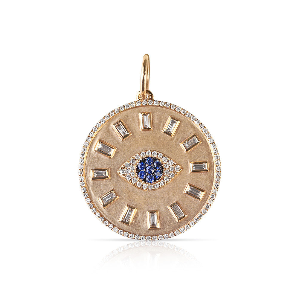 DIAMOND AND SAPPHIRE EVIL EYE TALISMAN PENDANT
Large Peace & Protection Baguette Diamond Talisman
Baguette Diamond Peace & Protection Talisman
Large Diamond Peace Talisman
Protection Talisman with Baguette Diamonds
Peace and Protection Diamond Talisman
Diamond talisman
Peace talisman
Protection charm
Baguette diamond
Fine jewelry
Luxury pendant
Statement necklace
Designer charm
Custom amulet
Handcrafted Large Peace & Protection Talisman with Baguette Diamonds for Women